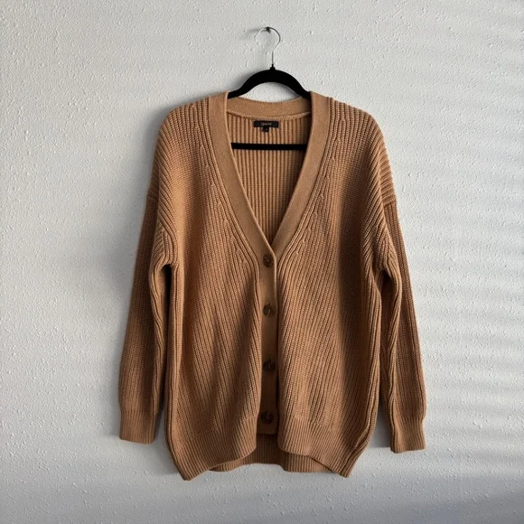 Quince Tan Oversized Boyfriend Ribbed Cotton Cardigan - Size Small - Picture 5 of 6